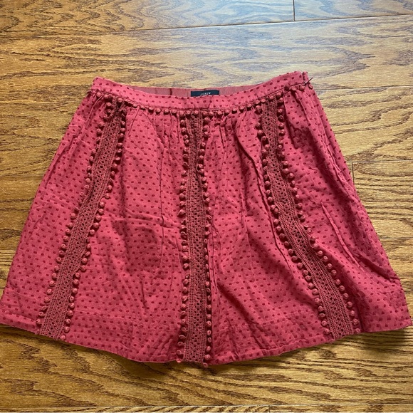 J. Crew Swiss Dot Pom-Pom Skirt Size 4 Dusty pomegranate red color NICE! - Picture 2 of 7